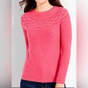 Talbots Pink Confetti Cable Knit Crewneck Sweater Womens XS